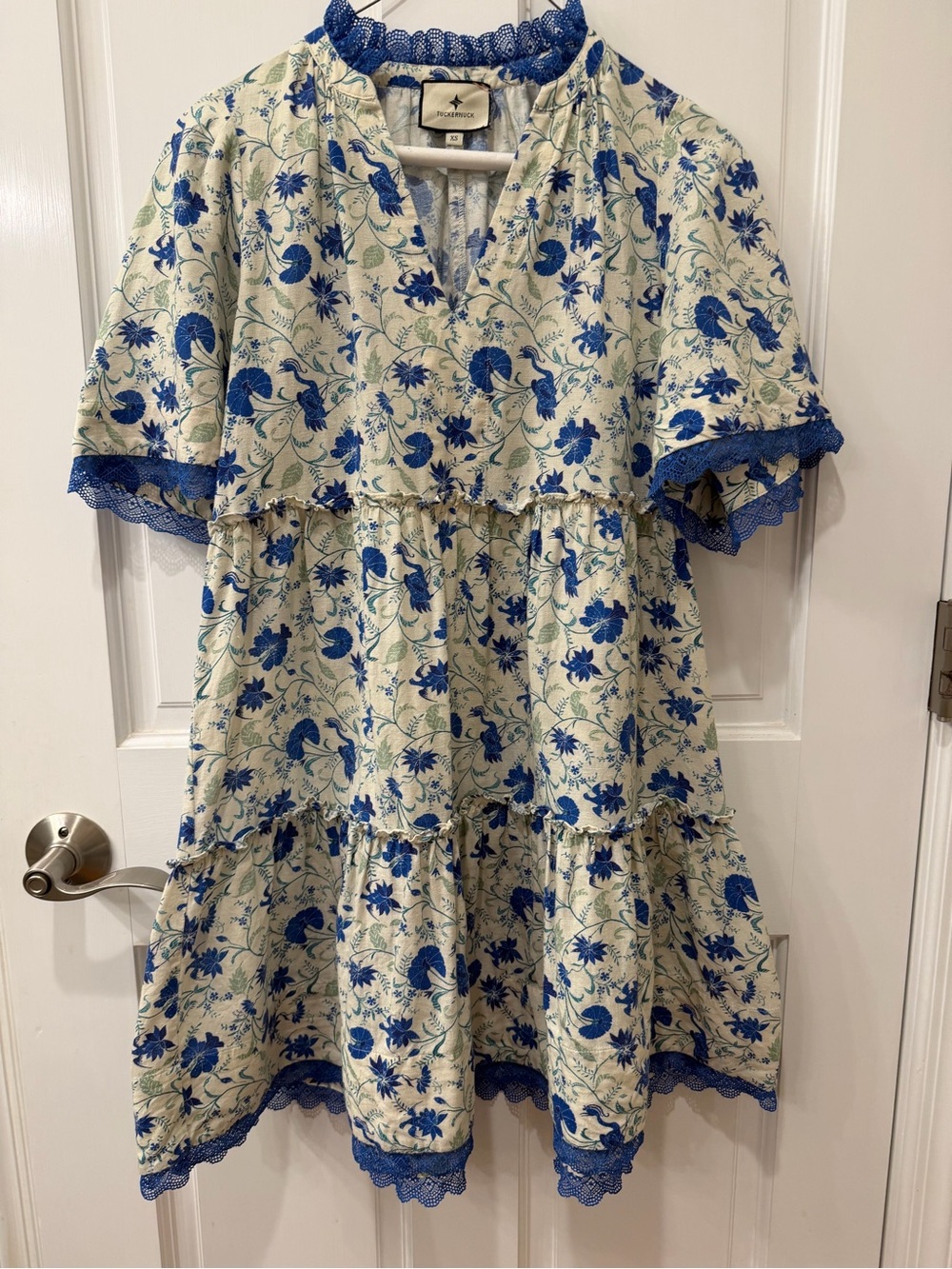 Tuckernuck Bluebird Melody Crawford Dress with Lace Trim